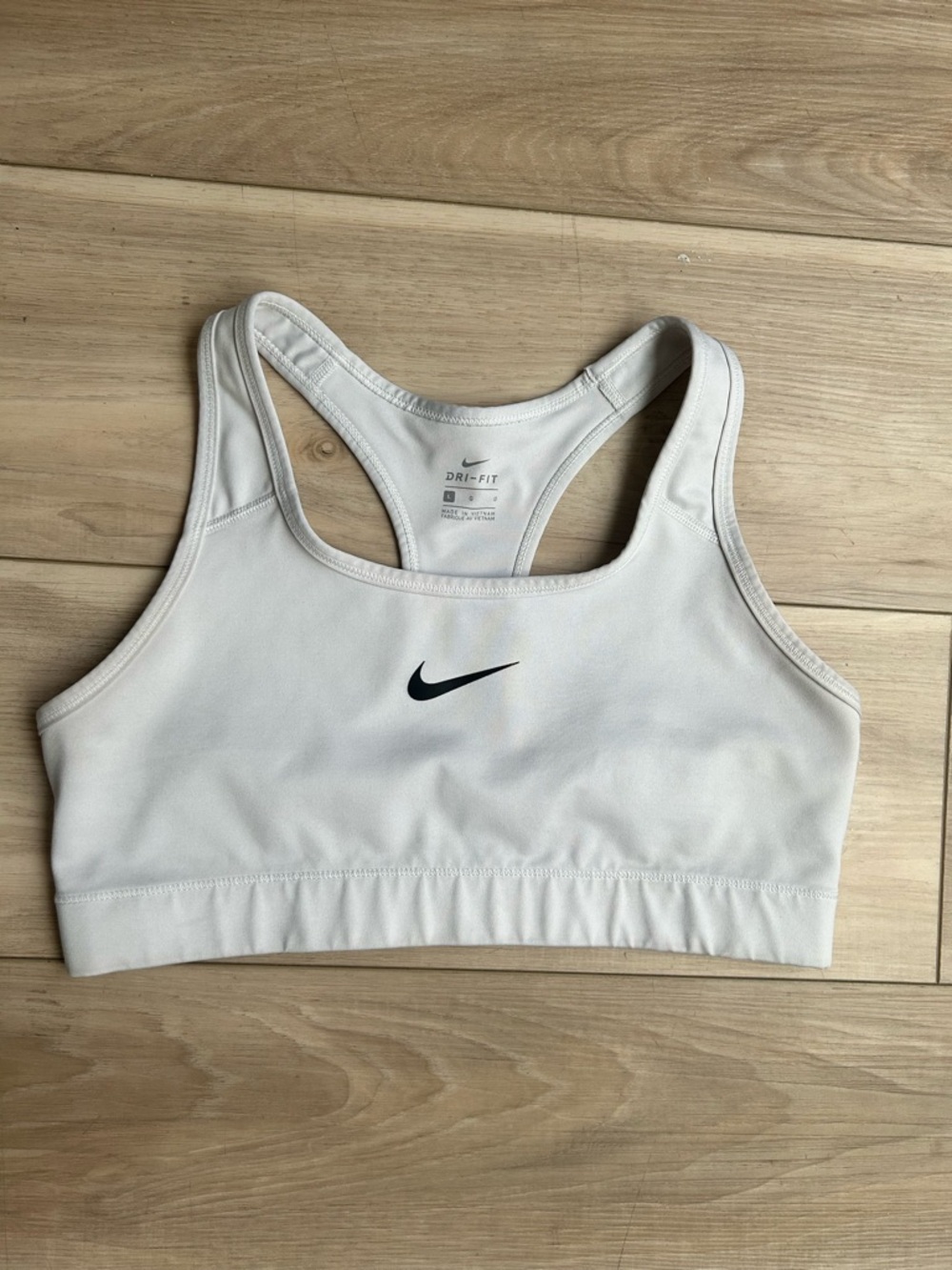 Nike White Racerback Sports Bra with Black Swoosh